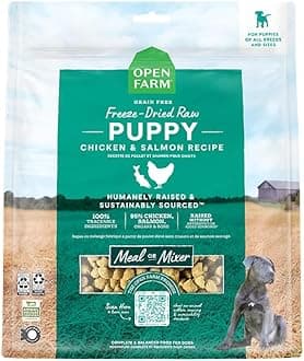 Open Farm, Freeze Dried Raw Puppy Food, Morsels with 95% Meat, Organs & Bone, Organic Produce & Superfoods, Complete Meal or Freeze Dried Dog Food Topper, Chicken & Salmon Puppy Recipe, 13.5oz Bag