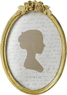Sunlit Vintage Picture Frame 5x7 Inch, Oval Antique Photo Frames with Glass Front, Luxury Photo Display, Tabletop Wall Hanging, Gift Ideas, Golden Rose
