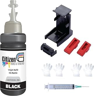 Refill Kit with Suction Tool Combo Pack of High Yield Inkjet Cartridge Ink Refill Compatible for HP and Canon Cartridge Printers - 100ml Per Bottle (1 bk 1 Syringe 1 Suction Tools)