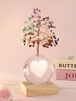 Crystal Tree of Life for Positive Energy, 7 Chakra Healing Tree with Multicolor Night Light for Home, Office, Desk Decor, Unique Birthday Gift for Women Girl (3D Heart)