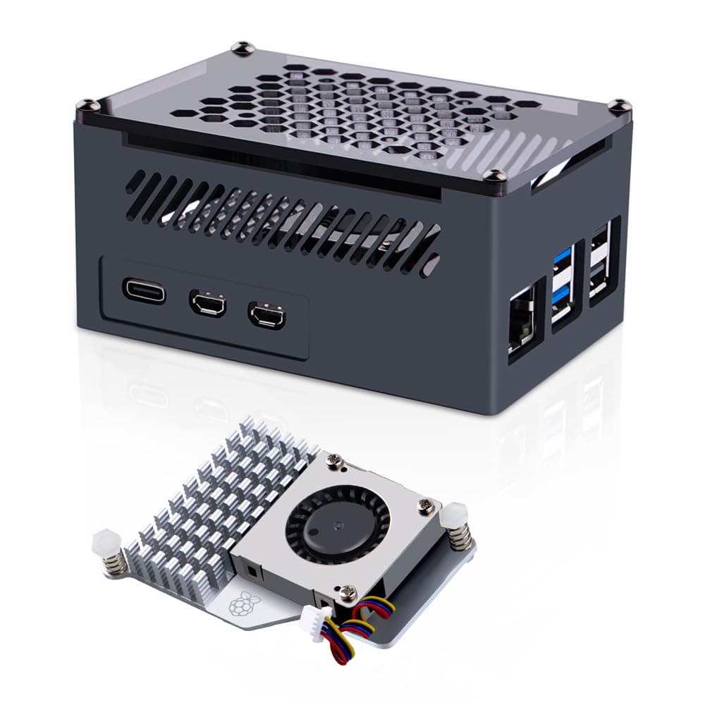 GeeekPi Raspberry Pi 5 Aluminum Case with Official Active Cooler, Support PCIe M.2 NVMe SSD Shield Top X1001 / X1003 / X1000 / N04 / N05
