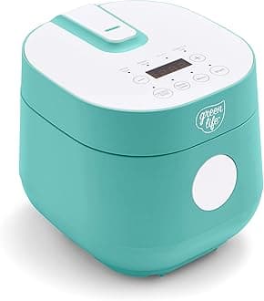GreenLife PFAS-Free, 4-Cup Rice Beans Oats and Grains Cooker, Healthy Ceramic Nonstick, Easy to Use Automatic Presets, Dishwasher Safe Parts, Turquoise