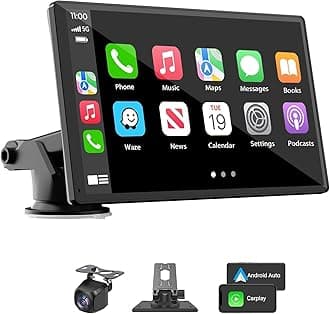 Portable Wireless Carplay Car Stereo, 7" HD Touchscreen for Car with Apple CarPlay & Android Auto with Backup Camera/Mirror Link/Voice Control/Bluetooth/GPS/AUX/FM Satellite Radio for All Vehicles