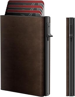 Mens Wallet Card Holder - Smart Wallet for Men, Pop Up Card Case, Top Grain Leather, RFID Blocking, Slim, Minimalist, Ultra-Thin, Front Pocket, 12 Card Capacity | ID Window | Cash Slot,