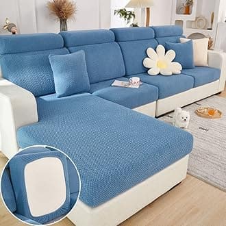 Stretch Sofa Covers for 3 Cushion Couch,Universal Wear Resistant Slipcover with Elastic Bottom,Magic Couch Cover Furniture Protector,Anti-Slip L Shape Sofa Cover,Single Seat M-Weave-Lake Blue