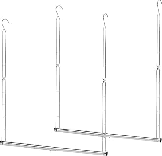 Hanging Closet Rod, Adjustable Width and Height Closet Hanging Organizer, Space-Saving Clothes Hanging Bar, Closet Extender Hanging Rod Double Closet Hanging Rod, 2 Pack Chrome
