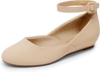 DREAM PAIRS Women's Dress Flats Ballet Low Wedge Round Toe Ankle Strap Comfortable Casual Flats Shoes