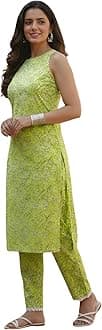 GRECIILOOKS Women’s Rayon Straight Printed Kurta with Pant Set | Sleeveless Ethnic Wear | Comfortable Two Piece Outfit for Office, Casual & Daily Use