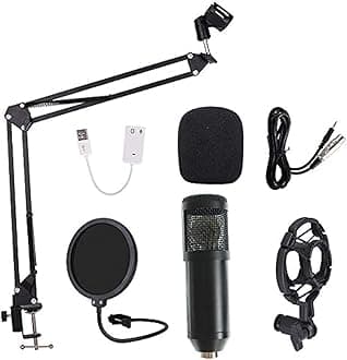 Condenser Microphone Bundle BM-800 Mic Kit with Adjustable Mic Suspension Scissor Arm, Shock Mount and Double Layer Pop Filter for Studio Recording and Broadcasting(Black)