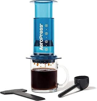 Clear Coffee Press – 3 In 1 Brew Method Combines French Press, Pourover, Espresso, Full Bodied Coffee Without Grit or Bitterness, Small Portable Coffee Maker for Camping & Travel, Blue