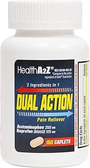 - HealthA2Z® Dual Action Pain Relief | Acetaminophen 250mg & Ibuprofen (NSAID) 125mg | Contains Two Medicines | Relief from Headache, Fever & Backache (150 Caplets)