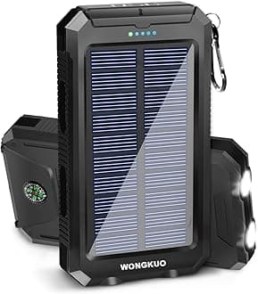 WONGKUOSolar Charger Power Bank - 𝟮𝟬𝟮𝟰 𝙐𝙥𝙜𝙧𝙖𝙙𝙚 36800mAh Solar Phone Charger, QC3.0 Fast Charger with LED Flashlight, IP65 Waterproof Portable Power Bank for Outdoor Activities
