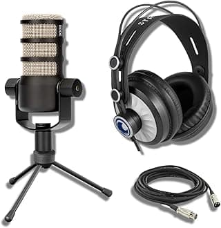 Rode PodMic Dynamic Podcast Microphone with StreamEye Cans50 Podcast Headphones, Tripod Desktop Mic Stand and XLR Cable