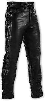 Motorcycle Quality Thick Leather Trouser Laced Jeans Bikers Motorbike Black 34