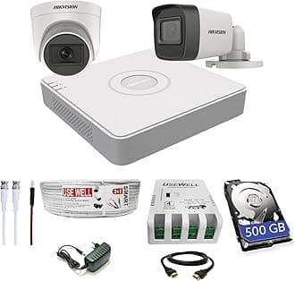 HIKVISION 4 Channel DVR with 5 MP 1 Dome & 1 Bullet Cameras with Audio Recording + 500 GB HDD + (3+1) Cable roll + 4 CH Power Supply + USEWELL BNC & DC Full Combo Kit