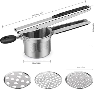 Potato Ricer Masher, Food Grade Stainless Steel Potato Ricer Press with 3 Interchangeable Discs, Multifunctional Ricer for Mashed Potatoes, Puree, Fruit & Vegetables, Baby Food