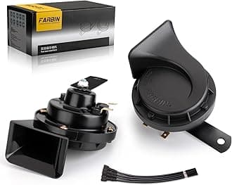 FARBIN Horns Auto Horn 12V Car Horn Loud Dual-Tone Waterproof Electric Snail Horns Kit Universal for Any 12V Vehicles Black (Black horn, 12v)