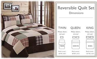 Cozy Line Home Fashions Brody Quilt Bedding Set, Chocolate Brown Plaid Grid Striped Real Patchwork,Reversible Coverlet, Bedspread Set (Brown Grid, Queen - 3 Piece)