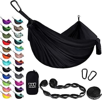 Gold Armour Camping Hammock - XL Double Hammock Portable Hammock Camping Accessories Gear for Outdoor Indoor with Tree Straps, USA Based Brand (Midnight Black)