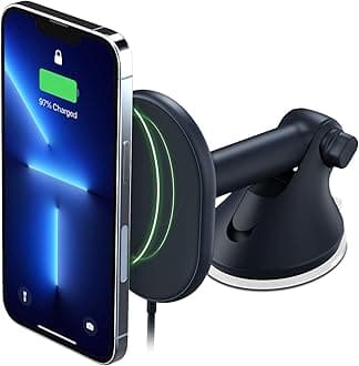– Velox Magnetic Wireless Charging Car Mount Windshield & Dashboard Phone Holder Mount. MagSafe Compatible for iPhone 12, 13, 12/13 Mini, Pro, Pro Max (Power Supply Included)