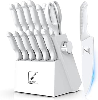 imarku® 14-Piece Kitchen Knife Set with Block and Sharpener, Professional Stainless Steel with Non-Slip Ergonomic Handle, Dishwasher Safe, Home Essential, Gray-White