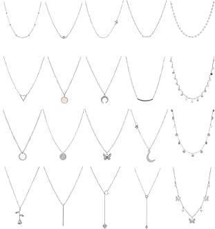 Honsny 20PCS 14K Gold Plated Choker Necklaces for Women, Dainty Gold Diamond Coin Pearl Pendant Simple Chain Necklace Set Cute Gold Layered Necklaces for Women Teen Jewelry Gifts