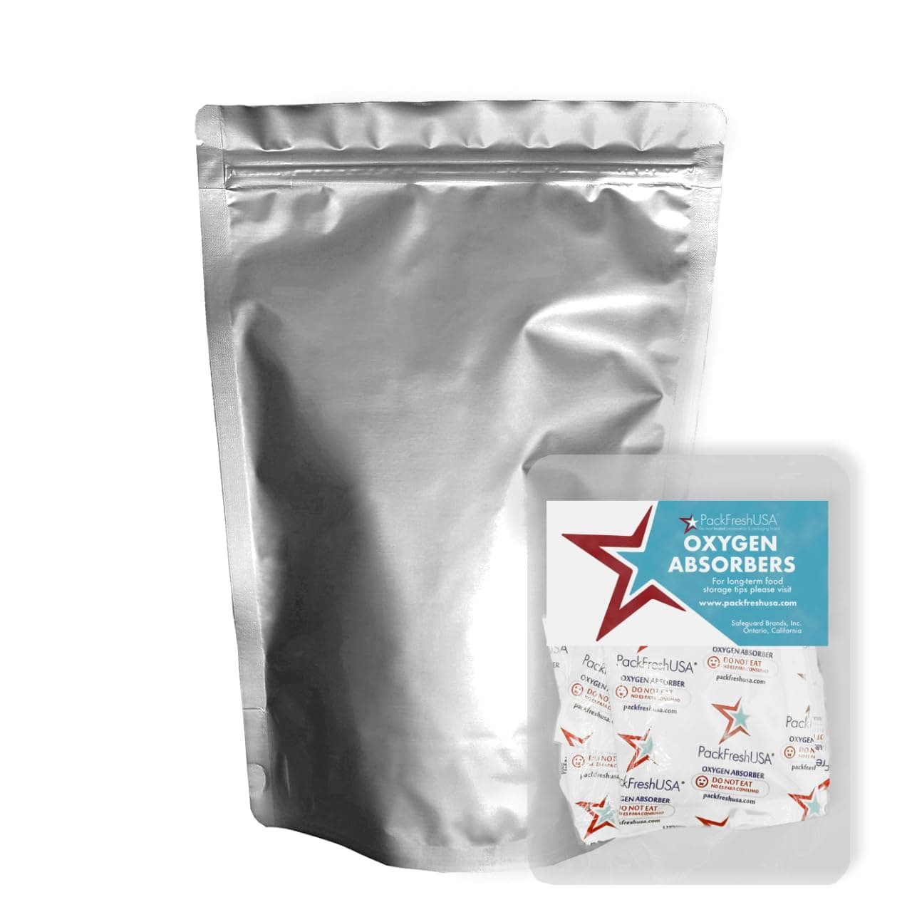 100 Pack - 7 Mil - 2 Quart Seal-Top Stand Up Mylar Pouch Bags - 300cc Oxygen Absorbers - Resealable - Rounded Corners - Long-Term Food Storage