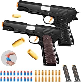 2Pack M1911 EVA Soft Foam Ejection Toy Blaster, Shooting with Foam Darts, Shooting Games, Backyard Fun and Outdoor Games, Education Toy Model for Boys Girls Halloween Christmas Ages 8+ (Black+Brown)