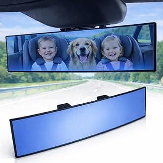 11.8" ICBEAMER Clip On Rear View Mirror | Convex Blue Tint Glass, Panoramic Wide Angle HD Glass, Anti Glare, Universal Fit for Car, SUV, Truck | Eliminates Blind Spots (1 Pack)