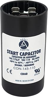 Appli Parts Motor Start Capacitor 145-175 Mfd (microfarads) uF 110-125 VAC Universal fit for Electric Motor Applications 1-7/16 in Diameter 2-3/4 in Height CON-145-110