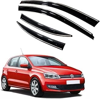 Premium Chromeline & Silverline Unbreakable Car Rear Window Wind Deflectors & Side Door Visor Rain Guard Compatible with (Volkswagen Polo GT (2012 Onwards))
