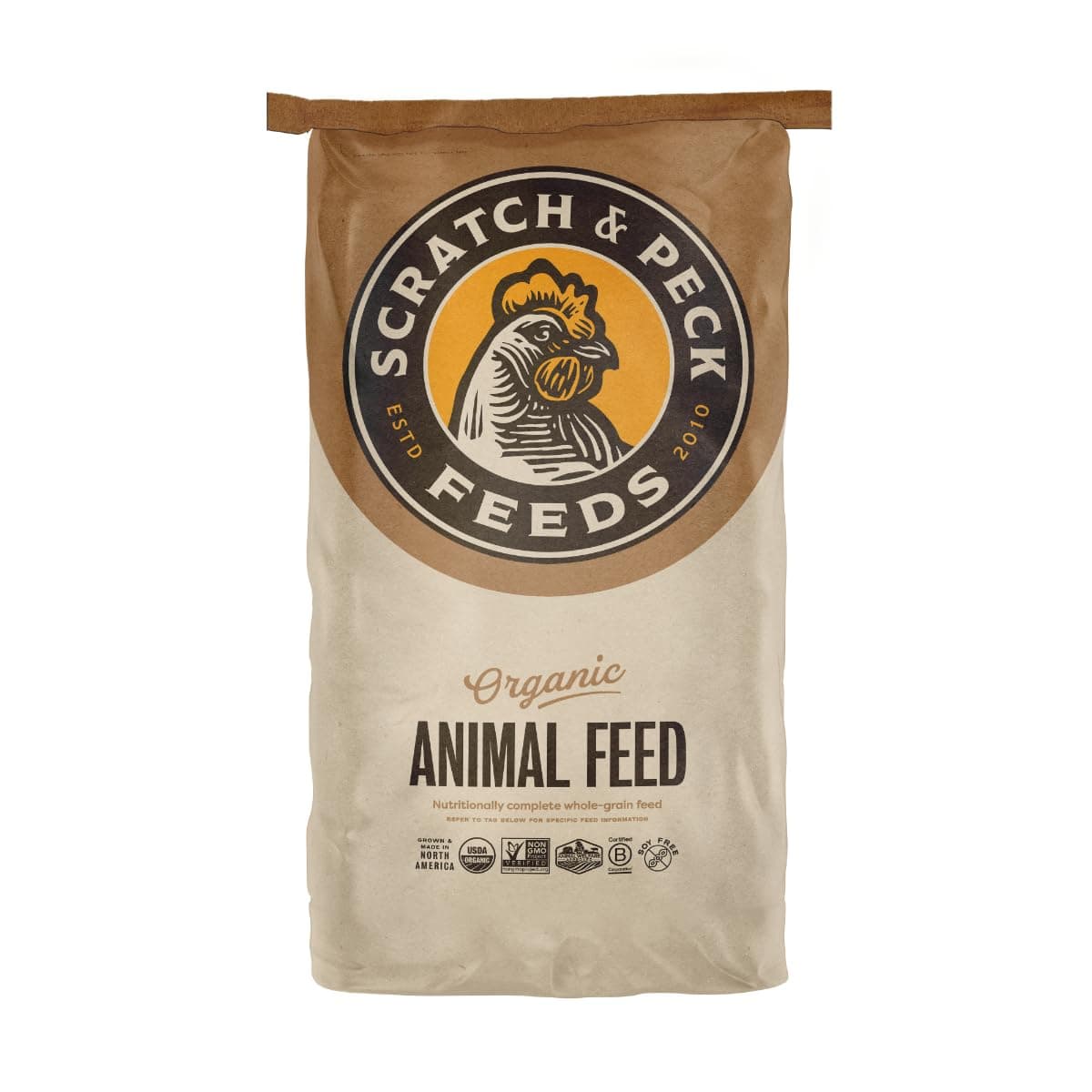 Scratch and Peck Feeds Whole Grain Layer Mash + Corn Chicken and Duck Feed - 40 lbs Bag - Soy-Free - 16% Protein, Certified Organic and Non-GMO Project Verified Chicken Food