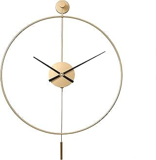 SHISEDECO Classical Large Modern Round Minimalist Wall Clock with Swing Pendulum, Non-Ticking Silent Metal Decorative Creative Art Clocks for Home, Living Room, Bedroom, Study, Office (24", Gold)