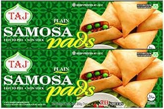 Taj Plain Samosa Pads 30 Sheets Ready To Cook Instant Snacks No artificial Preservatives Easy To peel Vegan Frozen Snacks Indian Origin 200G (Pack of 2)