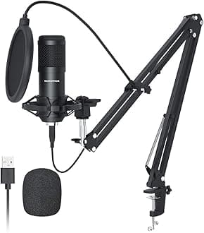 USB Condenser Podcast Microphone for PC: Studio Microphone Kit with 192KHz/24bit Professional Sound Chipset Cardioid for Recording, Streaming, Gaming, Voice-Over, YouTube, Twitch (ST-800)