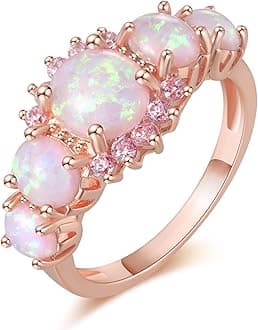 CiNily Silver Plated Green/Pink/White Fire Opal Ring Emerald Gemstone Ring Size 5-12