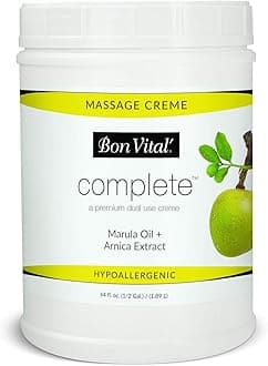 Bon Vital Complete Massage Creme, Premium Dual Purpose Cream for Hypoallergenic Professional Massages, Non Greasy Unscented Moisturizer Made with Marula, Olive, Avocado, Jojoba Oil, 1/2 Gallon