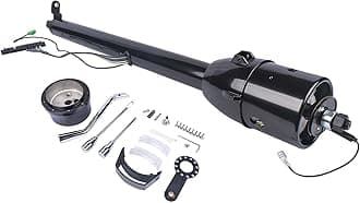 32" Black Automatic Tilt Steering Column Floor Shift Replacement for Chevy GM Hot Rod No Key w/ 9 Hole Adapter R91002BK-32 Stainless Steel