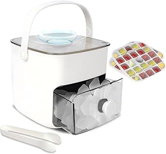 Ice Cube Tray with Lid & Bin Ice Maker for Freezer Ice Trays Ice Container- Ice Molds for Whiskey, Cocktail, Coffee Drinks, Beer with Ice Tongs Kitchen Gadgets Tools (White)