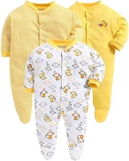 EIO100% Cotton Baby Rompers Sleepsuits Jumpsuits Night Suits for Newborn Baby Boys & Girls | Soft Infant Bodysuit | Pack of 3 Kids Rompers