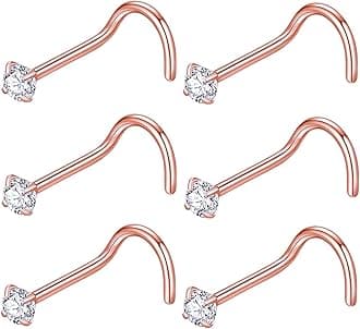 BLESSMYLOVE 316L Surgical Steel 22g/20g/18g Nose Rings Studs L-Shape Nose Nostrial Piercing Body Jewerly L Shaped Nose Studs 1.5mm 2mm 2.5mm 3mm CZ Nose Screw Studs Rings for Women