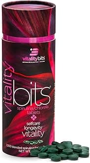 VITALITYbits - Organic Blended Spirulina & Chlorella Tablets - Algae Superfood - Energy, Self Care, Beauty - Replace Greens, Supplements, Protein, Snacks - Vegan, Keto, Gluten Free - 1000 Tablets Can