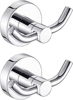 MARMOLUX ACC - 2pack Chrome Bathroom Hooks for Towels | Modern Double Towel Hook Design Ideal for use as Robe & Towel Hooks, Shower Wall Hooks or Kitchen Hooks | Towel Holder Double Hook Design.