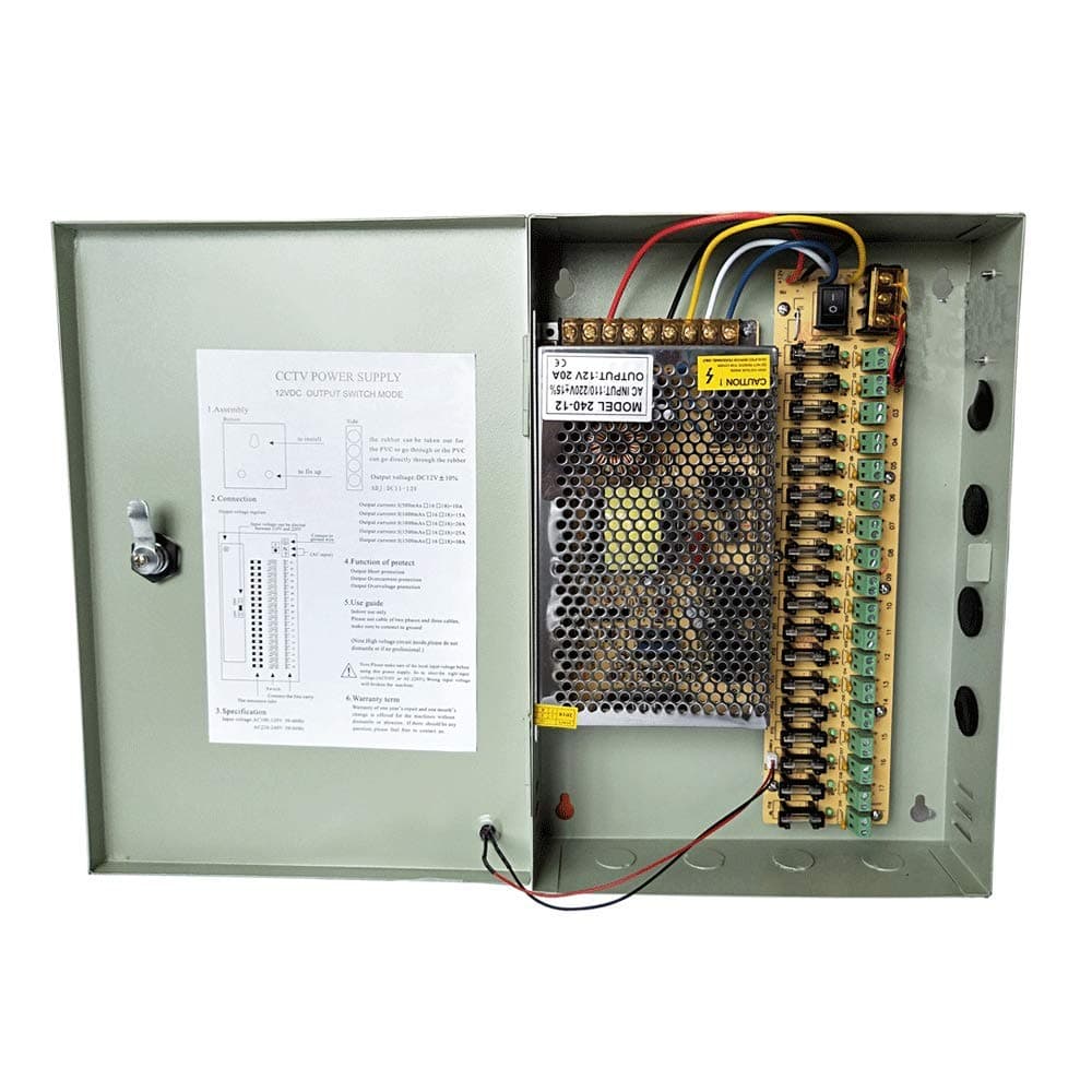 18 Channel 20A 12V DC Security Camera Power Supply Box Distribution for CCTV DVR Surveillance System