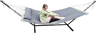 Quilted Fabric Double Hammock Won't flip with Stand and Spreader Bars,Safer and Sturdier,Quality Hammocks for Outdoor Indoor Patio Yard Two Sided Dual use Deep Grey