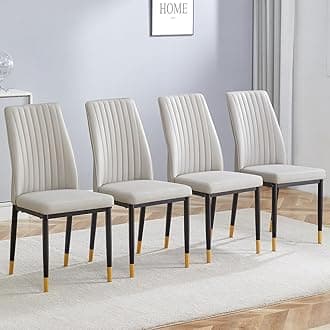 Modern Dining Chairs Set for 4, Kitchen Dining Room Chair PU Leather Upholstered Seat High Back & Sturdy Black Metal Legs, Sillas De Comedor Chair for Dining Room, Kitchen (Gray, Set of 4)