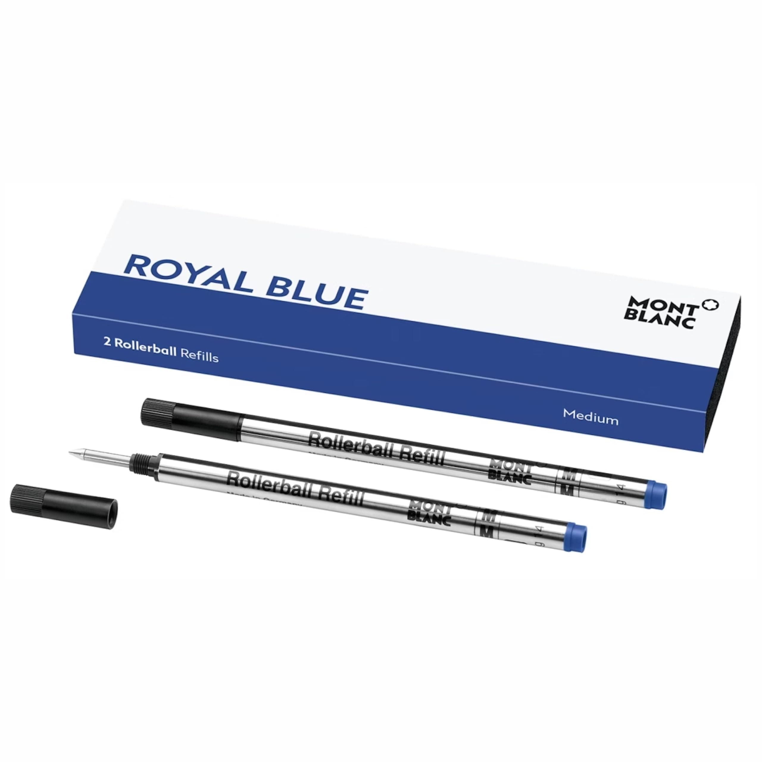 Montblanc Rollerball Refills (M) Royal Blue 124504 – Quick-Drying Pen Refills for Montblanc Rollerball and Fineliner Pens – 2 x Dark Blue Pen Cartridges