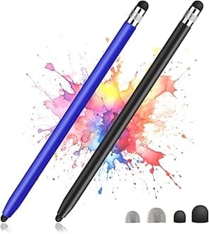 2 Pack Stylus Pens for Touch Screens, High Sensitivity Precision Capacitive Stylus Pen Compatible with iPad iPhone Samsung Tablets All Universal Touchscreen Devices with 4 Rubber Tips (Blue,Black)