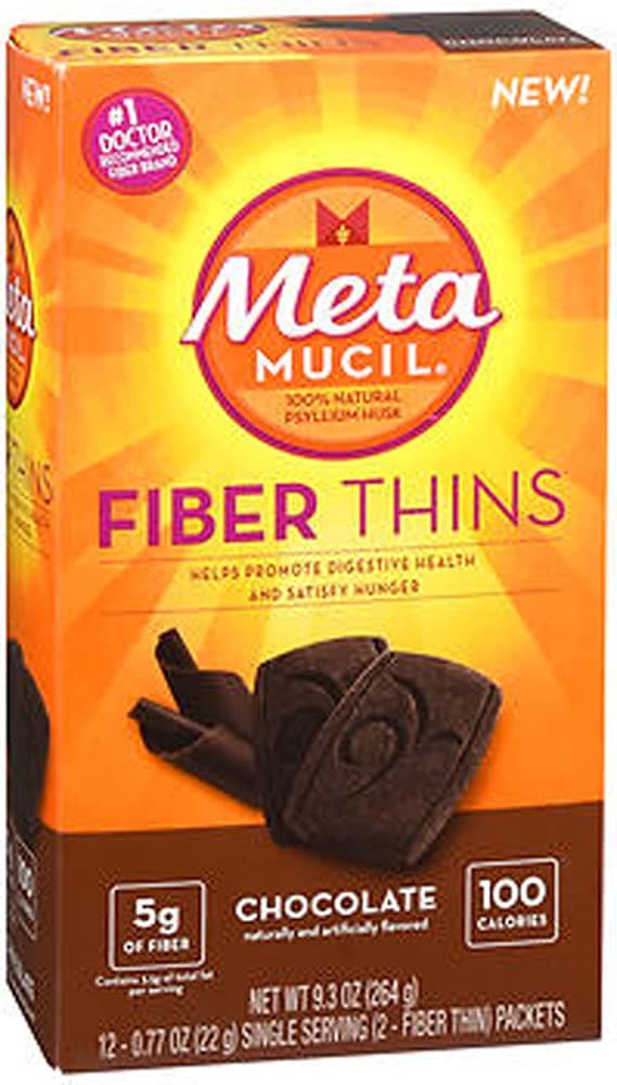 MetamucilFiber Thins, Chocolate, 12 Packets, 9.3 oz - Pack of 2