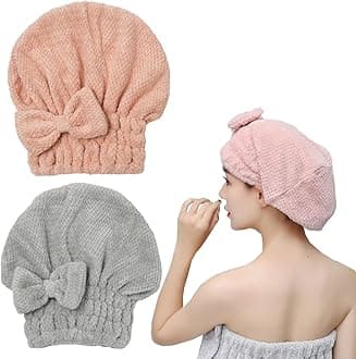 M-bestl Microfiber Hair Towel, Hair Towel Cap,Absorbent Hair Turban Towel,Hair Drying Towel to Dry Curly or Straight Short Hair Quickly(Pink&Gray)